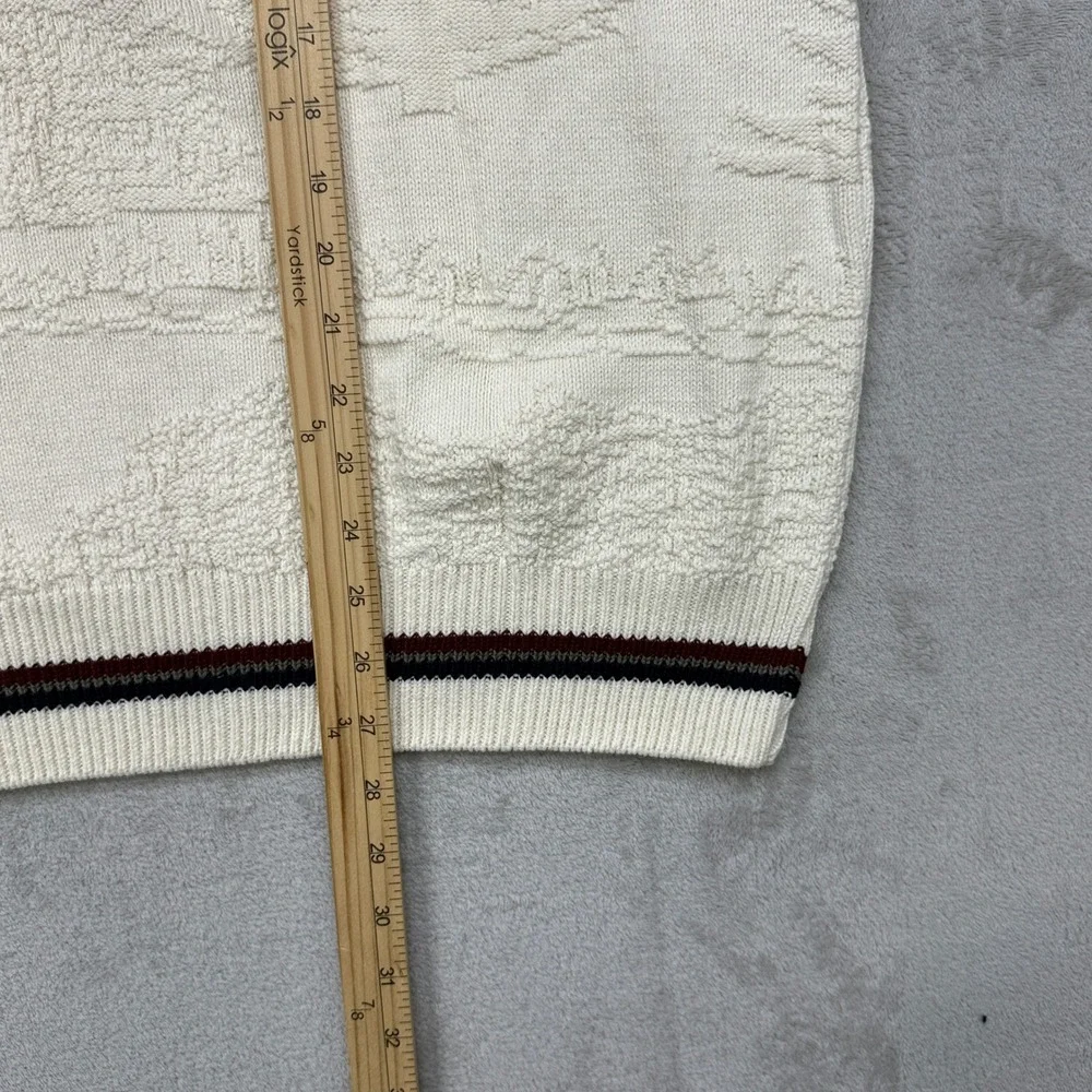 VTG Carmel Golf Sweater Men Large Cream Textured Landscape Embroidered USA 90s